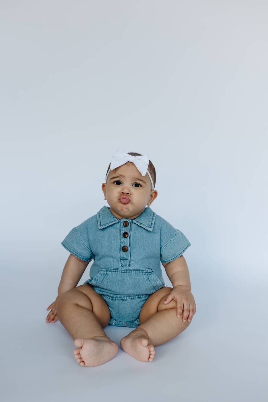 NEW BLEU & CO. baby bubble romper in scout denim - Picture 3 of 5